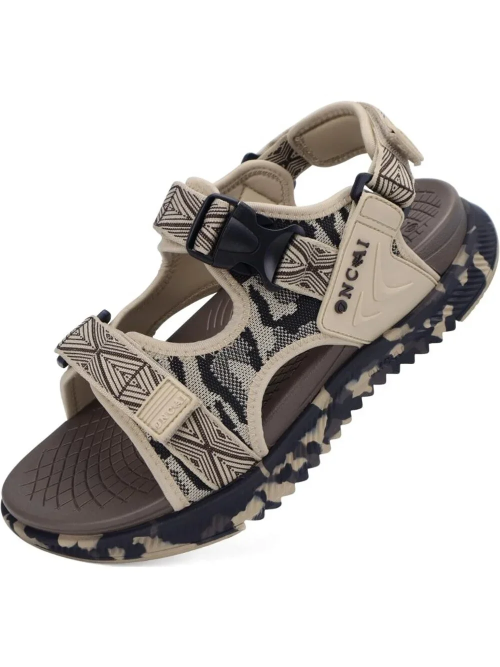 Men's Beige And Brown Camo Orthopedic Recovery Mesh Athletic Hiking Sandal Shoes